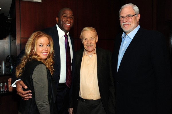 Jeanie Buss, Earvin Magic Johnson, Dr. Jerry Buss, and Phil Jackson
